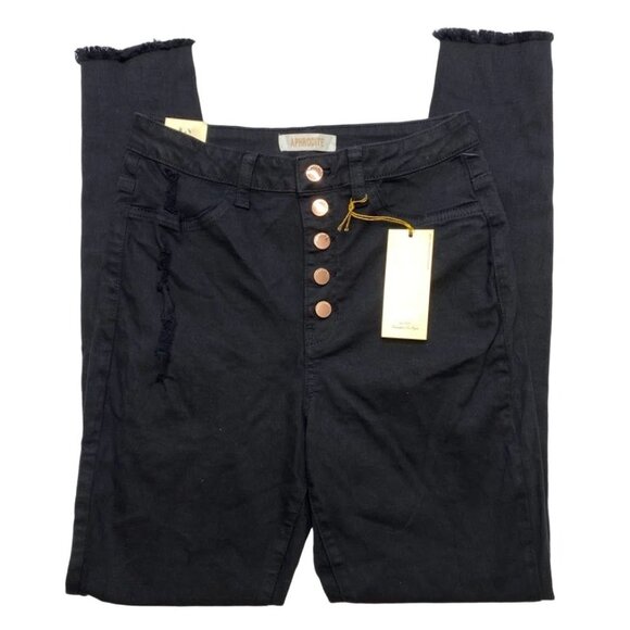 Aphrodite Curvy Ankle Jeans Women's 9 MEDIUM Black Distressed High-Rise Skinny - Picture 1 of 13